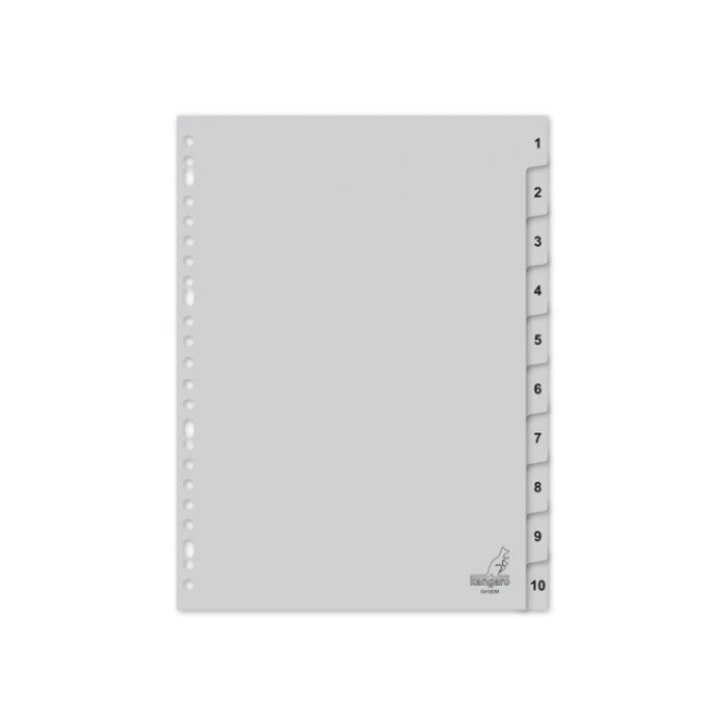 KANGARO O grijze kunststof tabbladen A4 23 rings 1-10 (set 10 stuks)