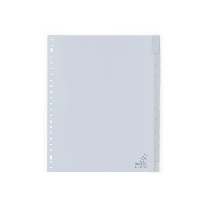 KANGARO O grijze kunststof tabbladen met venstertabs A4 23 rings (set 12 stuks)