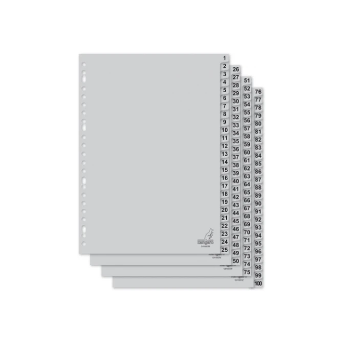 KANGARO Tabblad A4 1-100 PP grijs (set 100 stuks)