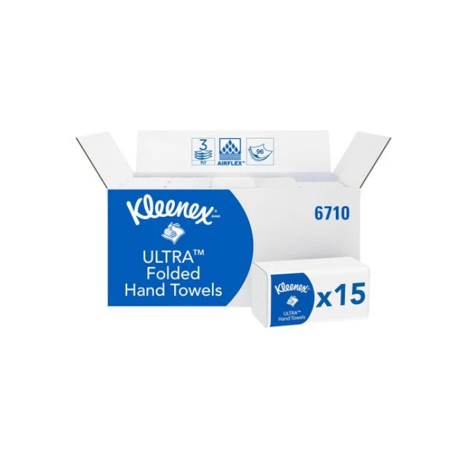 Kleenex Interfold Papieren Handdoeken. 3-laags. 21.5 x 31.5 cm. Wit (doos 15 wikkels)