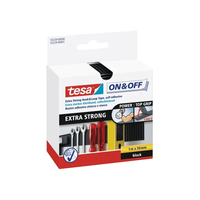 TESA On & Off Extra Strong Tape Klittenband 50mmx1m zwart
