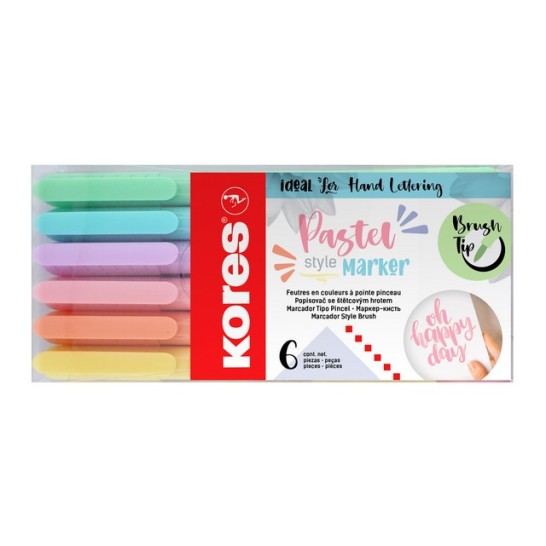 Kores Marker Brush Tip Pastel (1 pak x 6 stuks)