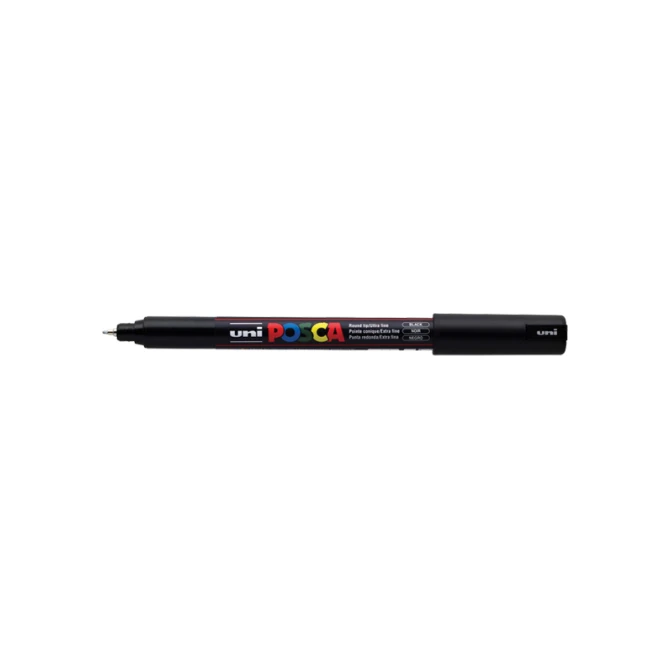 Lakmarker Uni Posca 0.7mm rond zw/pk6