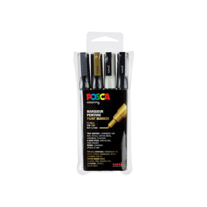 Lakmarker Uni Posca 0.9-1.3mm ass/pk4