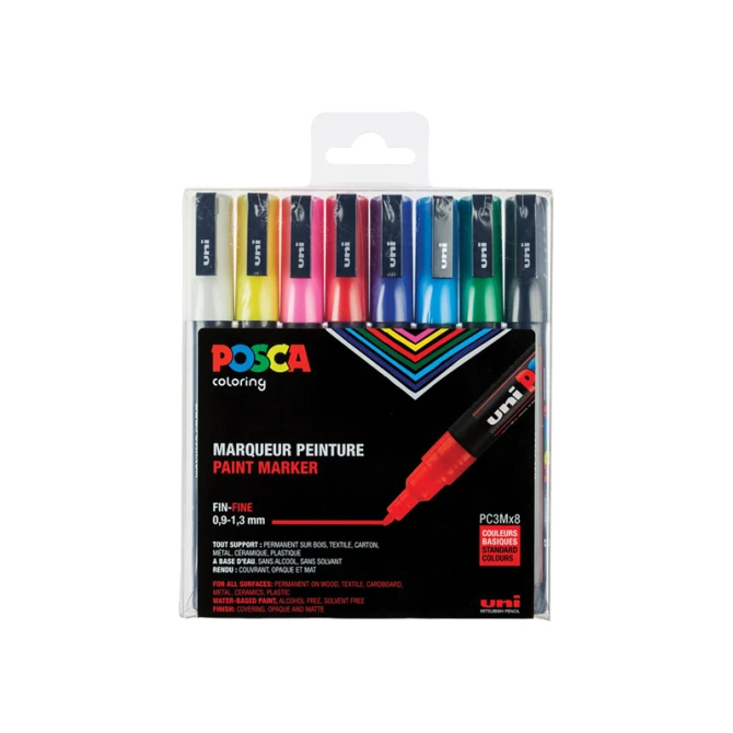 Lakmarker Uni Posca 0.9-1.3mm ass/pk8