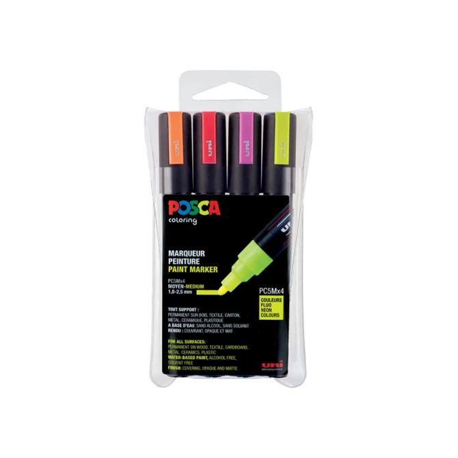 Lakmarker Uni Posca 1.8-2.5mm neon/pk4