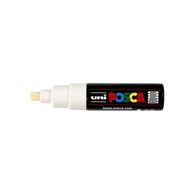 Lakmarker Uni Posca 8mm beitel wit/pk6