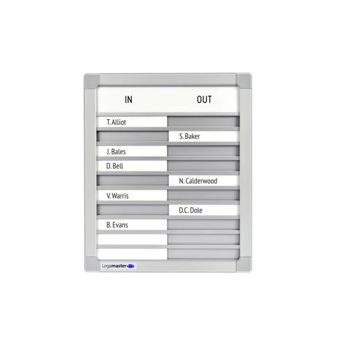 LEGAMASTER Professional Aan-/Afwezigheidsbord voor 10 Personen 310 x 260 x 21 mm Grijs