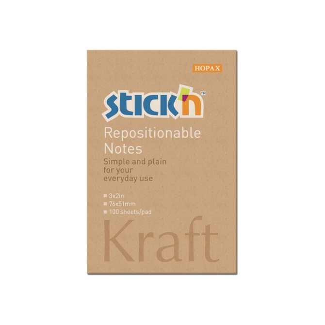 Notitieblok Stickn 51x76mm kraft/pk6