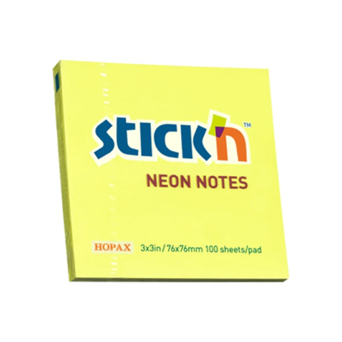 Notitieblok Stickn 76x76mm neongeel/p6