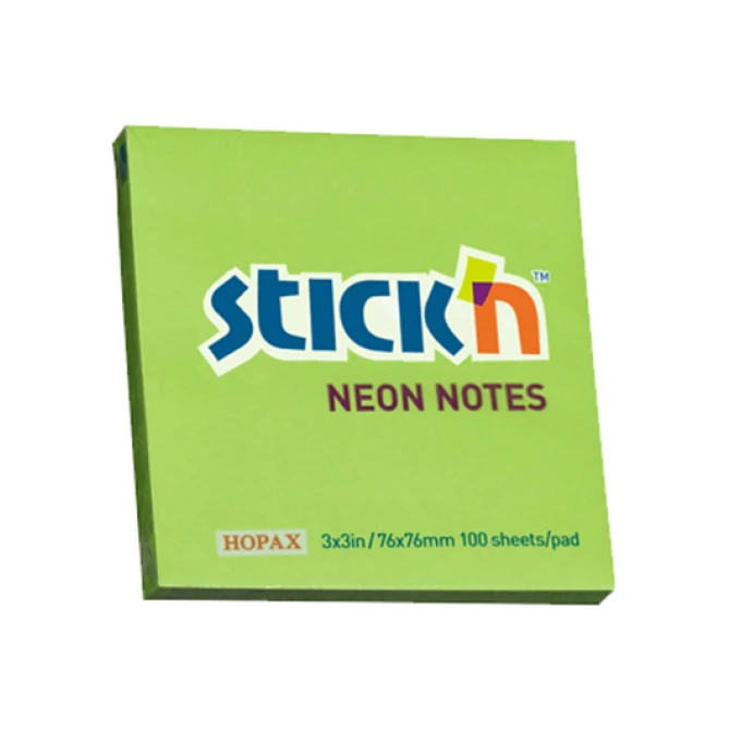 Notitieblok Stickn 76x76mm neongroen/p6