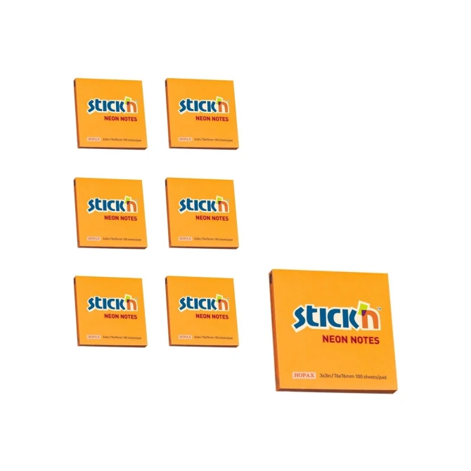 Notitieblok Stickn 76x76mm neonor/pk6