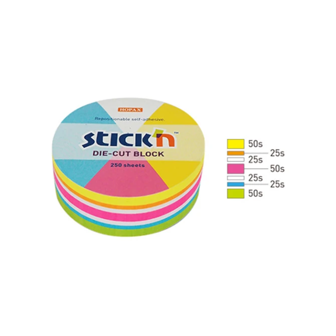 Notitieblok Stickn cirkel 65mm neon