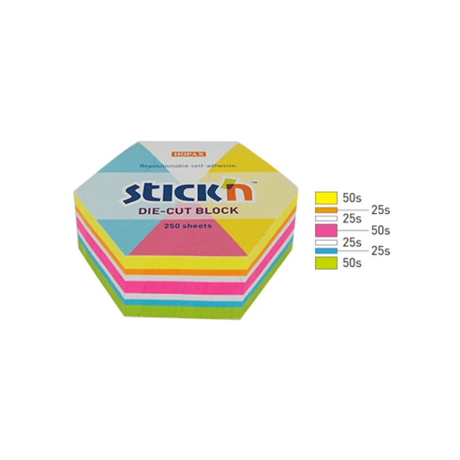 Notitieblok Stickn hexagon 61x70mm neon