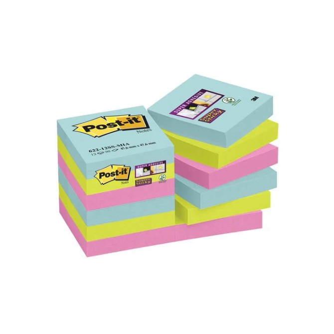 Post-it Super Sticky Notes Miami 47.6 x 47.6 mm (pak 12 stuks) Post-it Super Sticky Notes Miami 47.6 x 47.6 mm (pak 12 stuks)