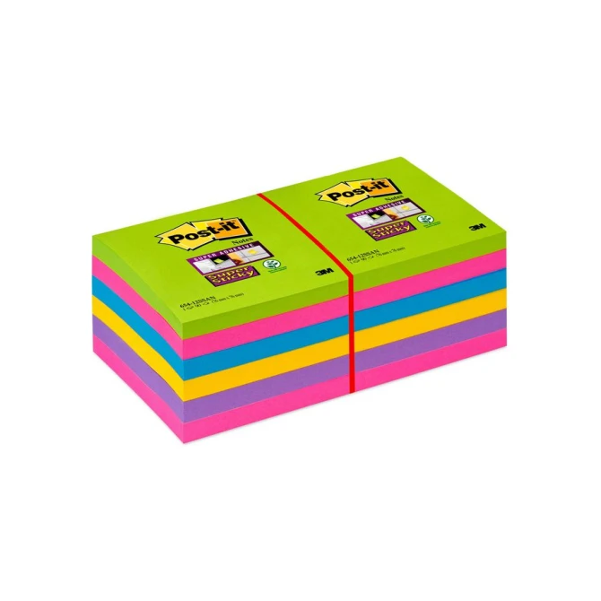 Post-it Super Sticky Notes Neon 76 x 76 mm (pak 12 blokken)