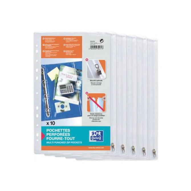 OXFORD A4 showtas met ritssluiting 140-micron PVC glad 11 perforaties transparant (doos 5 x 10 stuks) OXFORD A4 showtas met ritssluiting 140-micron PVC glad 11 perforaties transparant (doos 5 x 10 stuks)