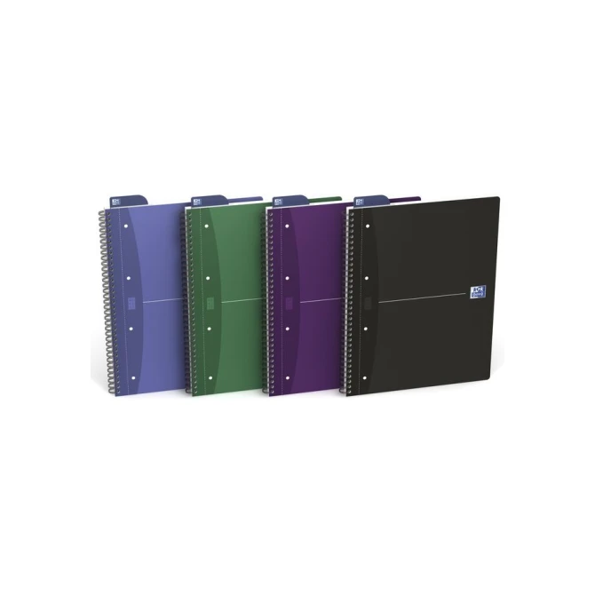 OXFORD Office Essential Spiraalblok A4 Geruit 5 mm 4-gaats Assorti (pak 5 x 90 vel)