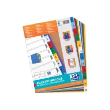 OXFORD Tabbladen gekleurd kunststof 11 rings A4 bedrukte tabs 1-12 OXFORD Tabbladen gekleurd kunststof 11 rings A4 bedrukte tabs 1-12