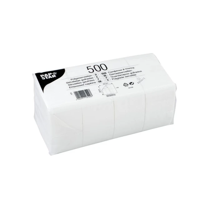 PAPSTAR Papieren Servetten 33 x 33 cm 1 Laags 1/8 Vouw Wit (doos 10 x 500 stuks) PAPSTAR Papieren Servetten 33 x 33 cm 1 Laags 1/8 Vouw Wit (doos 10 x 500 stuks)