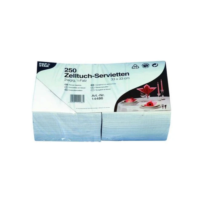 PAPSTAR Papieren Servetten 33 x 33 cm 2 Laags 1/4 Vouw Wit (doos 4 x 250 stuks) PAPSTAR Papieren Servetten 33 x 33 cm 2 Laags 1/4 Vouw Wit (doos 4 x 250 stuks)