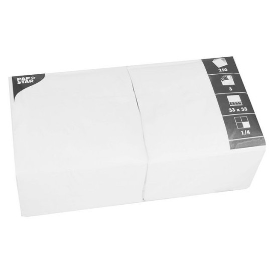 PAPSTAR Papieren Servetten 33 x 33 cm 3 Laags 1/4 Vouw Wit (doos 4 x 250 stuks)