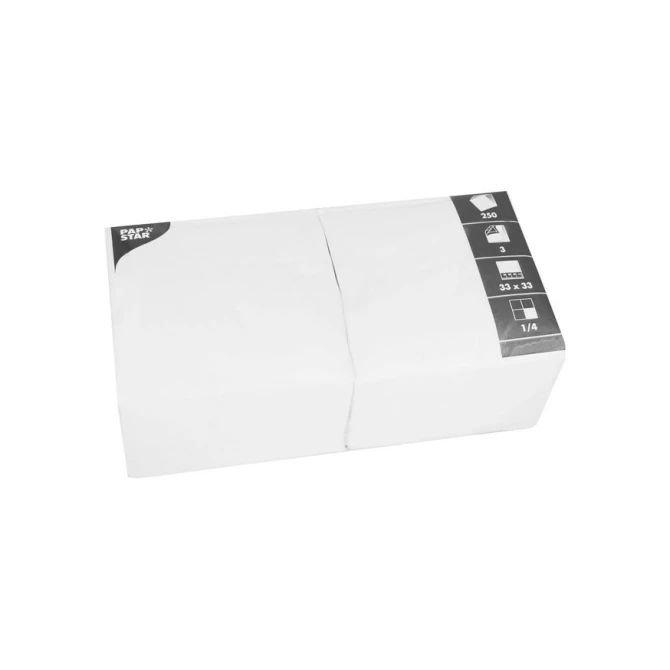 PAPSTAR Papieren Servetten 33 x 33 cm 3 Laags 1/4 Vouw Wit (doos 4 x 250 stuks) PAPSTAR Papieren Servetten 33 x 33 cm 3 Laags 1/4 Vouw Wit (doos 4 x 250 stuks)
