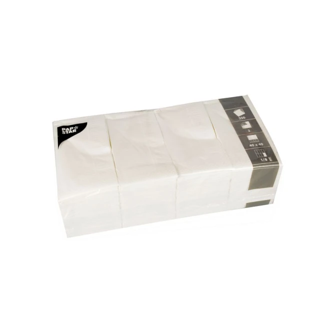 PAPSTAR Papieren Servetten 40 x 40 cm 3 Laags 1/8 Vouw Wit (doos 4 x 250 stuks) PAPSTAR Papieren Servetten 40 x 40 cm 3 Laags 1/8 Vouw Wit (doos 4 x 250 stuks)