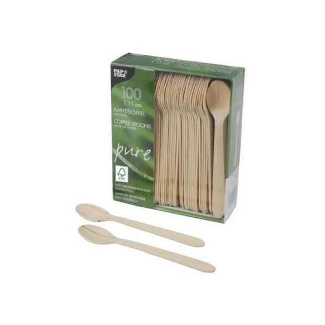 PAPSTAR Pure Houten Koffielepel 110 mm (pak 100 stuks)