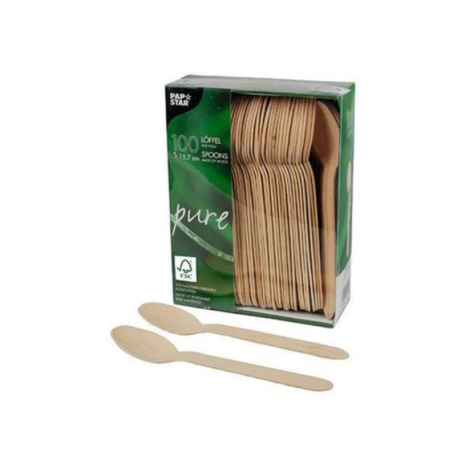 PAPSTAR Pure Houten Lepel 157 mm (pak 100 stuks) PAPSTAR Pure Houten Lepel 157 mm (pak 100 stuks)
