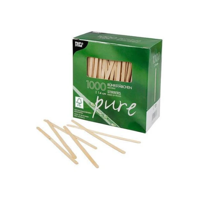 PAPSTAR Pure Houten Roerstaafjes FSC 140 mm (pak 1000 stuks) PAPSTAR Pure Houten Roerstaafjes FSC 140 mm (pak 1000 stuks)
