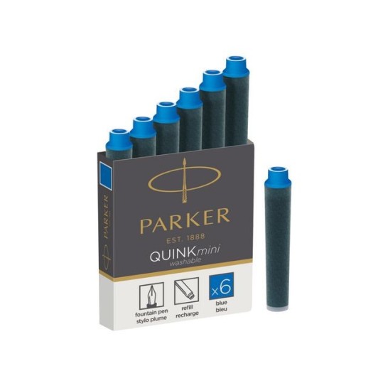PARKER Quink Vulpen Inktpatroon Mini Uitwasbaar Blauw (pak 6 stuks)