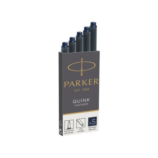 PARKER Quink Vulpen Inktpatroon Uitwasbaar Blauw Zwart (pak 5 stuks)