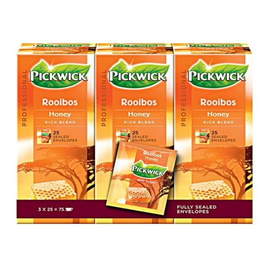 PICKWICK Professional Rooibos Honey Theezakjes Cafeïnevrij 38 g (pak 75 stuks)