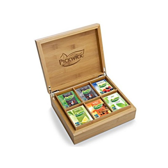 PICKWICK Theezakjes houten doos 6 verschillende smaken (doos 60 stuks)