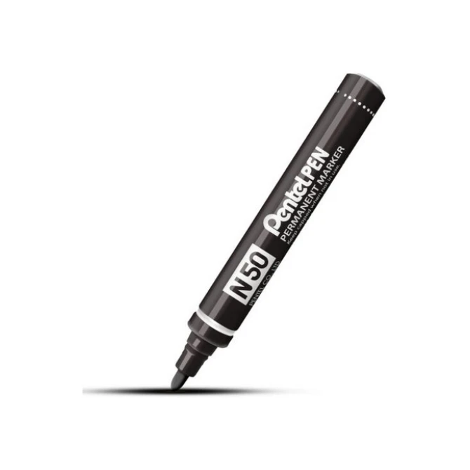 Pentel N50 Permanente Marker. Ronde Punt. 1.5 - 3 mm. Zwart (pak 12 stuks)