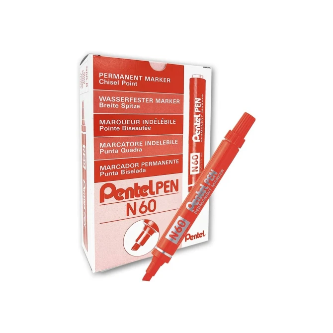 Pentel Permanentmarker Pentel N60 rood/ds12 (1 doos x 12 stuks)