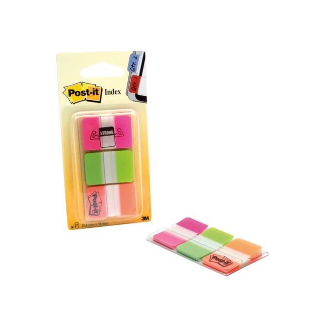 Post-it Index Strong Standaard 254 x 38 mm roze groen en oranje (pak 66 stuks) Post-it Index Strong Standaard 254 x 38 mm roze groen en oranje (pak 66 stuks)