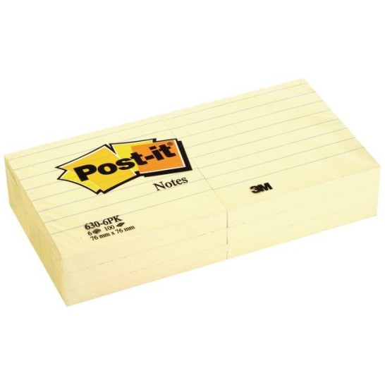 Post-it Notes Canary Yellow™ Gelinieerd 76 x 76 mm Geel (pak 6 x 100 vel)