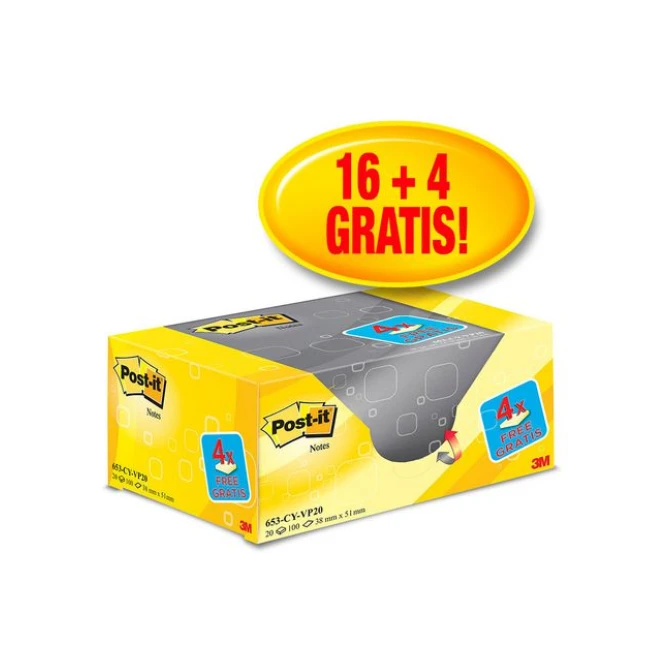 Post-it Notes Canary Yellow™ Voordeelpak 38 x 51 mm Geel (pak 20 blokken)