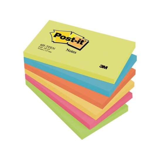 Post-it Notes Energetic kleuren 76 x 127 mm (pak 6 blokken)