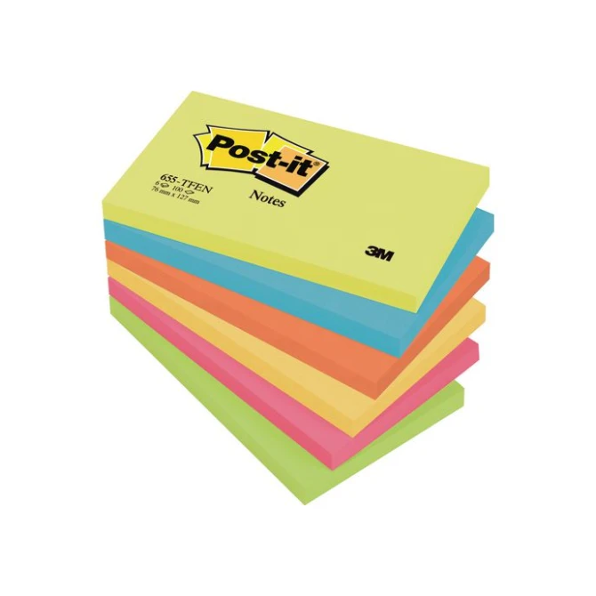 Post-it Notes Energetic kleuren 76 x 127 mm (pak 6 blokken)