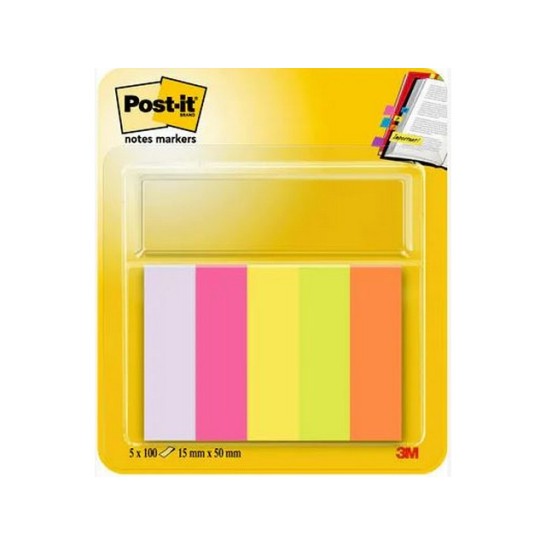 Post-it Notes Markeerstroken 5 kleuren 15 x 55 mm (pak 5 blokken)