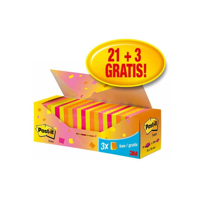 Post-it Notes Voordeelpak 76 x 76 mm Neon kleuren (pak 24 blokken)