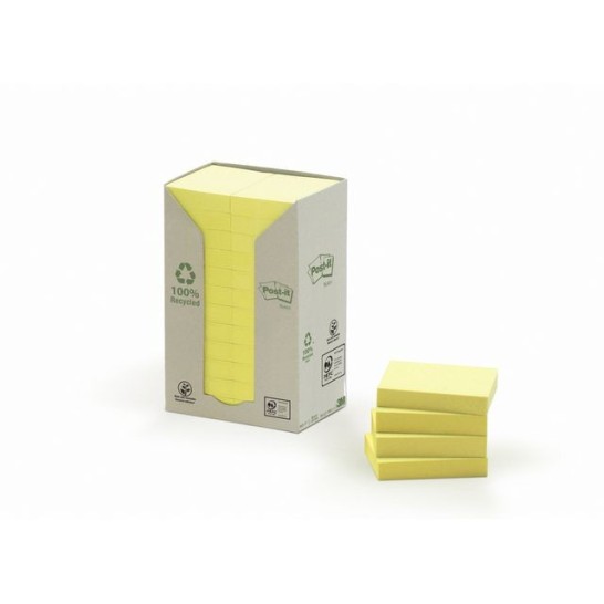 Post-it Recycled Notes Canary Yellow™ 38 x 51 mm Geel (pak 24 blokken)