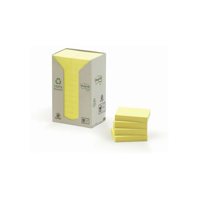 Post-it Recycled Notes Canary Yellow™ 38 x 51 mm Geel (pak 24 blokken) Post-it Recycled Notes Canary Yellow™ 38 x 51 mm Geel (pak 24 blokken)