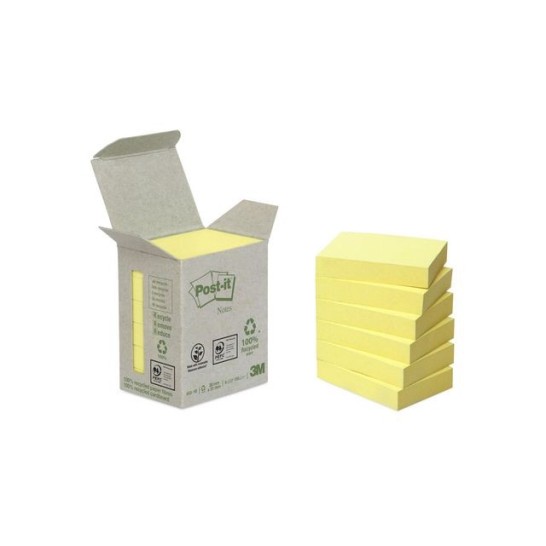 Post-it Recycled Notes Canary Yellow™ 38 x 51 mm Geel (pak 6 blokken)