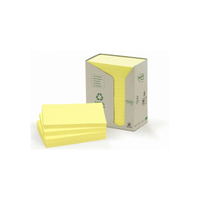 Post-it Recycled Notes Canary Yellow™ 76 x 127 mm Geel (pak 16 blokken) Post-it Recycled Notes Canary Yellow™ 76 x 127 mm Geel (pak 16 blokken)