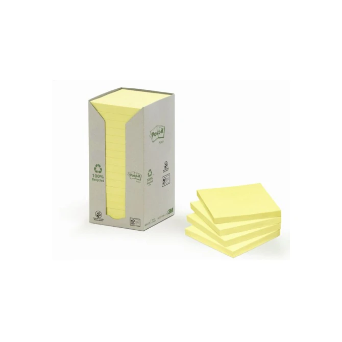 Post-it Recycled Notes Canary Yellow™ 76 x 76 mm Geel (pak 16 blokken) Post-it Recycled Notes Canary Yellow™ 76 x 76 mm Geel (pak 16 blokken)