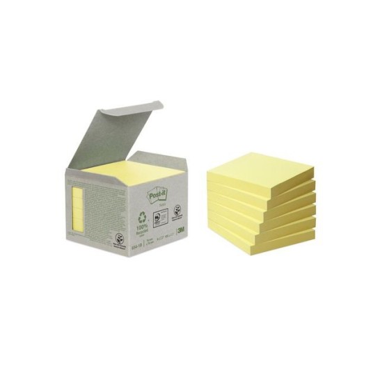 Post-it Recycled Notes Canary Yellow™ 76 x 76 mm Geel (pak 6 blokken)